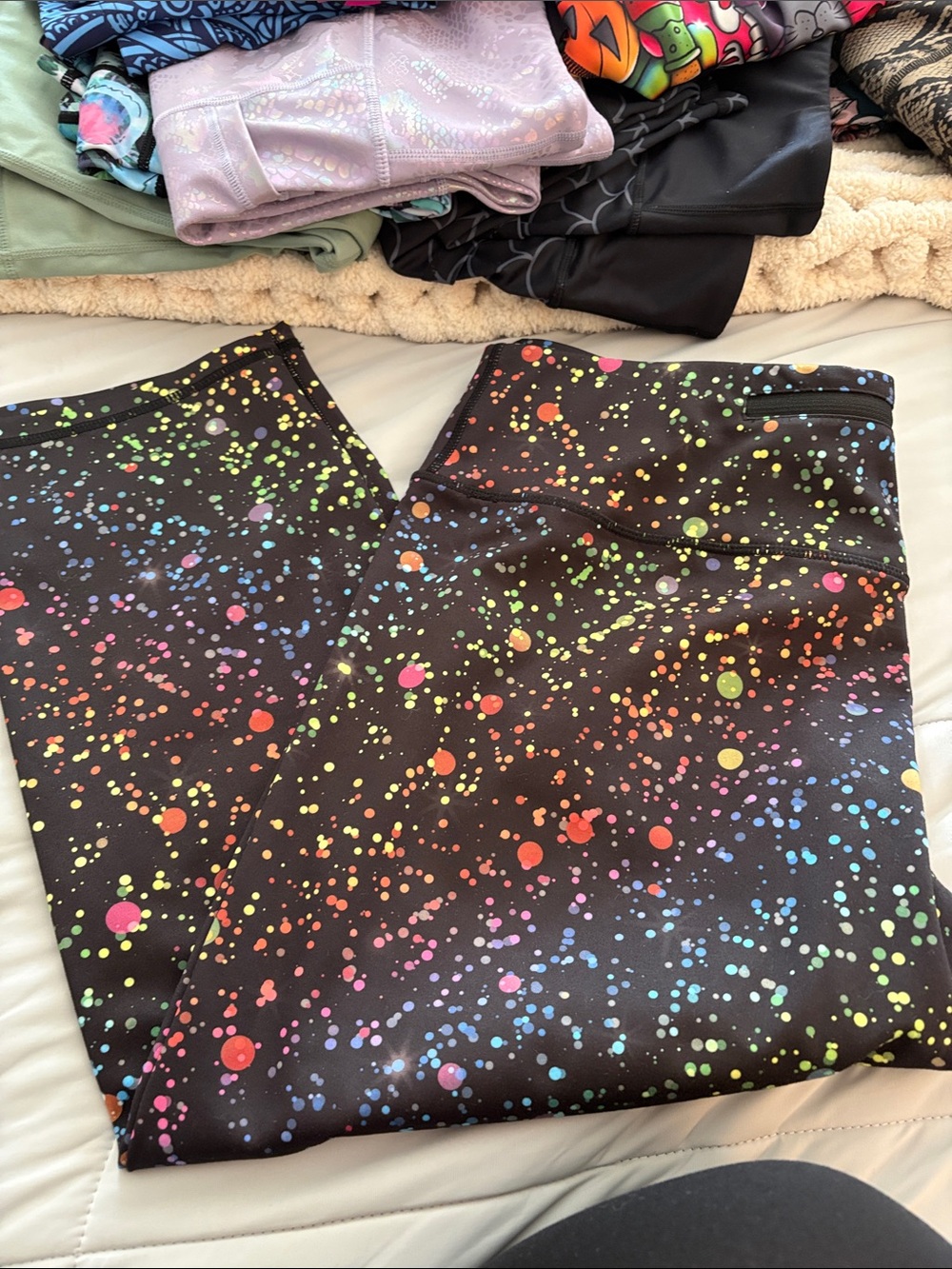 Black capri Leggings with Rainbow Paint Splatter